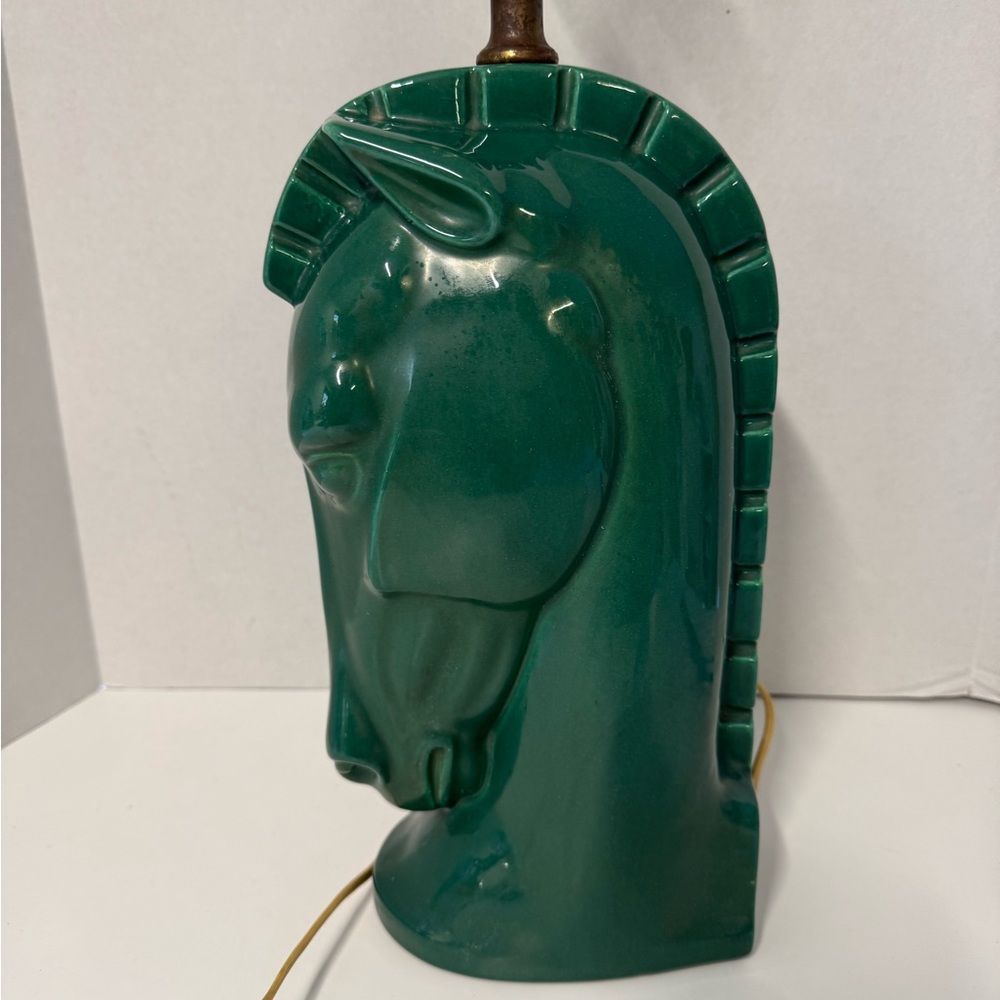 VINTAGE GREEN TROJAN HORSE HEAD TABLE LAMP RARE